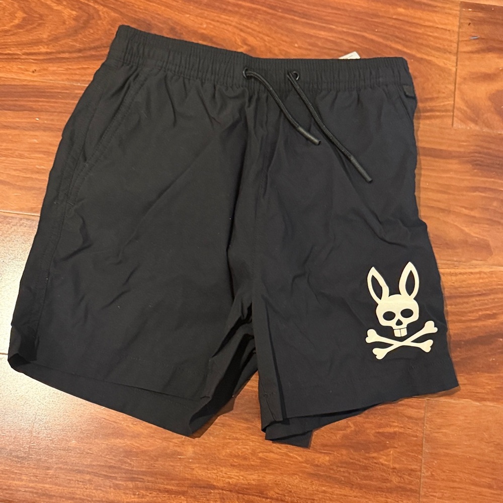 Psycho Bunny Black Shorts with Text Design